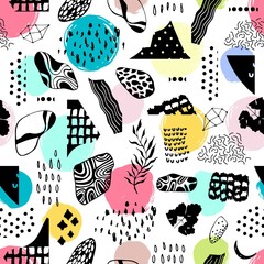 Abstract seamless pattern with hand drawn textures. Vector background. - 480724813