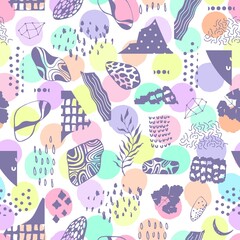 Abstract seamless pattern with hand drawn textures. Vector background. - 480724814
