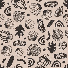 Seamless pattern with seashells. Vector background. - 480724817