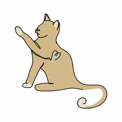 Continuous one simple single abstract line drawing of  kitten cat animal concept icon in silhouette on a white background. Linear stylized.