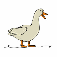 Continuous one simple single abstract line drawing of duck animal icon in silhouette on a white background. Linear stylized.