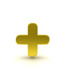 Plus sign golden + symbol 3d rendering