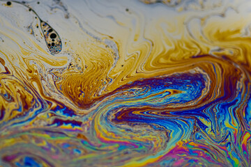 Vibrant colored multicolor psychedelic surface of soap bobble close-up