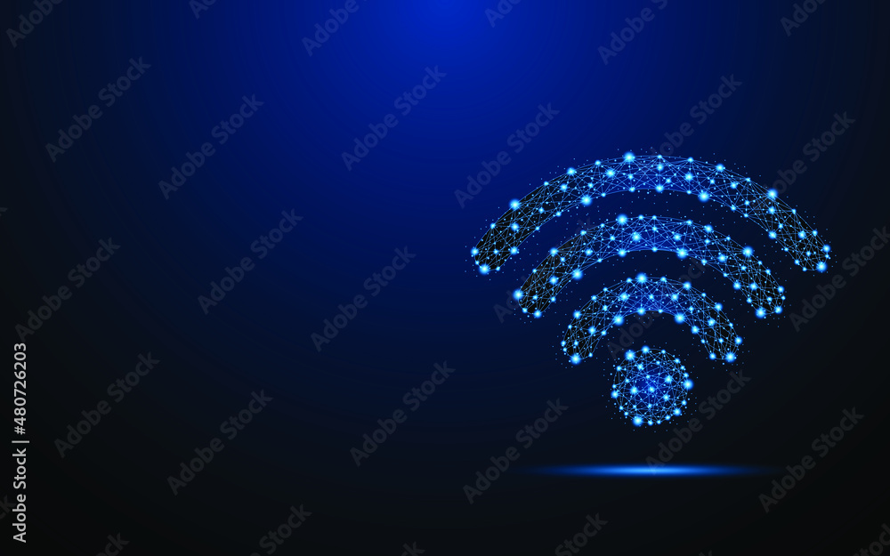 Aufkleber Abstract wifi symbol. Internet signal or wireless connection concept. Digital low poly wireframe style design with connection points. vector illustration
