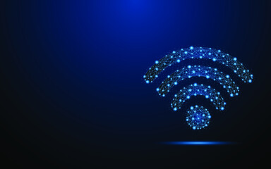 Abstract wifi symbol. Internet signal or wireless connection concept. Digital low poly wireframe style design with connection points. vector illustration
