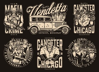 Mafia team monochrome label set
