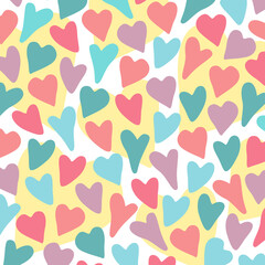 Hearts. Multi-colored hearts of different shapes are randomly scattered. Vector pattern on the theme of Valentine's Day.