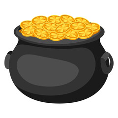Saint Patricks Day illustration. Pot with gold coins.