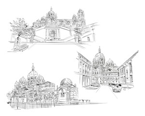France. Marseille. Cathedral of Marseille. Hand drawn sketch. Vector illustration.