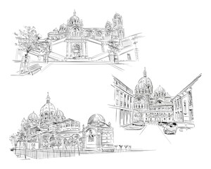 Obraz premium France. Marseille. Cathedral of Marseille. Hand drawn sketch. Vector illustration.