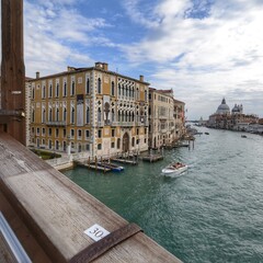 grand canal viewed from Accademia wooden bridge in Dorsoduro Sestiere at Venice town