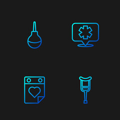 Set line Crutch or crutches, Doctor appointment, Enema and Medical symbol of the Emergency. Gradient color icons. Vector