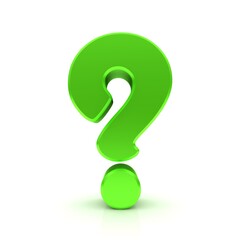 Asking green Questions interrogation point question mark symbol 3d rendering