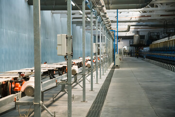 Factory for production of ceramic tiles. Conveyor line for ceramic tile at heavy plant