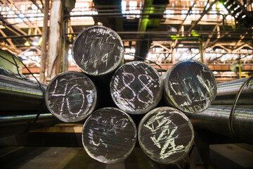 Metal structures and buildings of the old metallurgical plant inside and outside. Products of the metallurgical enterprise.