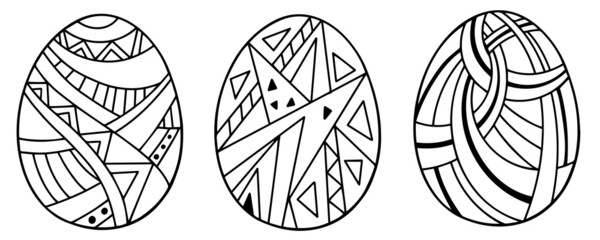 Set of 3 Easter Eggs with pattern. Computer graphics Abstract  objects for your design for Stickers, holiday cards, decor, posters, invitations. Easter collection with flat design. EPS 8