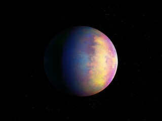 Distant planet in outer space. Rocky exoplanet similar to Earth. Science fiction cosmos. 
