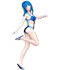 3D comics cosplay anime girl in swimsuit.