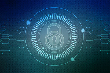 Digital Padlock on abstract technology background, Technology security concept. Modern safety digital background. Protection system, Cyber Security and safety information, personal data concept