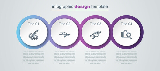 Set line No scissors, Plane, and Lost baggage. Business infographic template. Vector