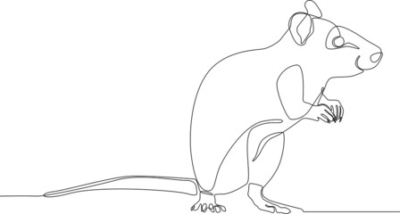 Continuous line drawing of Chinese new year zodiac, mouse zodiac in black and white background. Vector illustration.