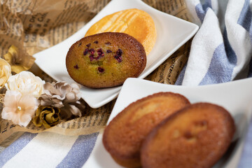 Financier and Galette, sweets, baked goods, フィナンシェとガレットのテーブルフォト スイーツ 焼き菓子