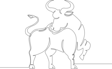 Simple continuous line draw of Chinese new year zodiac, cow zodiac. Simple hand drawn Asian elements with craft style on background brochure, banner, invitation card, vector illustration.