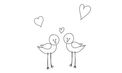 handgezeichnete Vögel mit Herzen