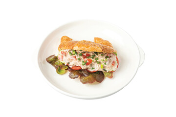 tuna croissant sandwich put on a white plate