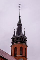 Exterior and interior view of the Neo-Gothic Catholic Church of the Transfiguration of Jesus built in 1907 in the village of Poświętne in Podlasie, Poland.
