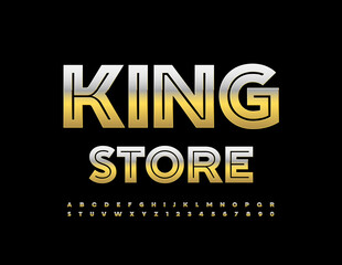 Fototapeta na wymiar Vector premium Sign King Store. Unique Golden Font. Luxury Alphabet Letters and Numbers