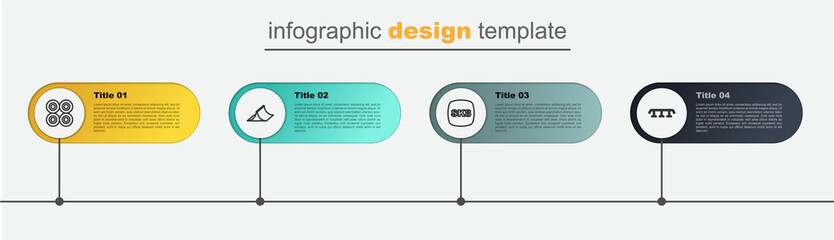 Set line Skateboard stairs with rail, , park and wheel. Business infographic template. Vector