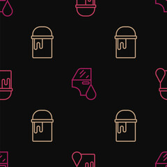Set line Paint bucket, and Car painting on seamless pattern. Vector