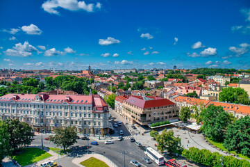 Fototapeta na wymiar VILNIUS, LITHUANIA - JULY 10, 2017: Aerial view of Vilnius city skyline on a clear sunny day.
