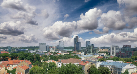 Fototapeta na wymiar Panoramic aerial view of Vilnius at sunset from city hill, Lithuania.