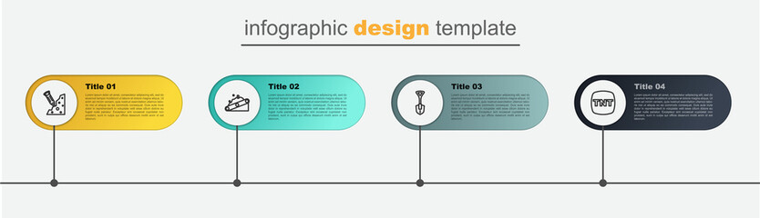 Set line Dynamite, Shovel, Conveyor belt carrying coal and Construction jackhammer. Business infographic template. Vector
