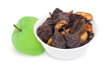 Fresh and dried apples on an isolated white background. Dried fruits and fruits