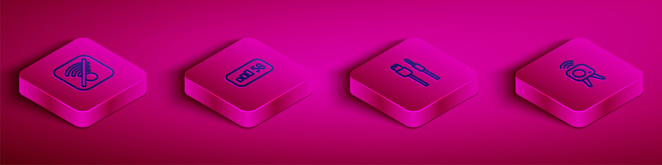 Set Isometric line No Wi-Fi wireless internet, 5G, USB cable cord and Web camera icon. Vector