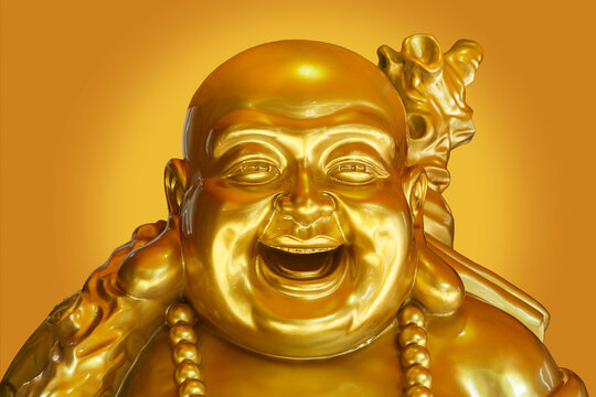 The Golden smiling Buddha or Hotei is the chinese god of happiness, wealth and good luck