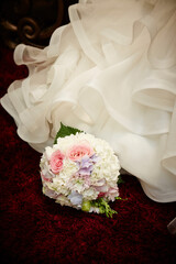 dress and wedding bouquet 