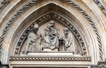 Detail of the facade of St. Prokop's Cathedral in Prague