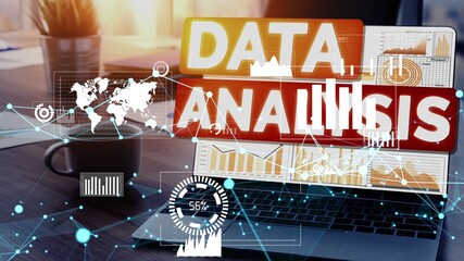 Data Analysis for Business and Finance conceptual . Graphic interface showing future computer technology of profit analytic, online marketing research and information report for business strategy.