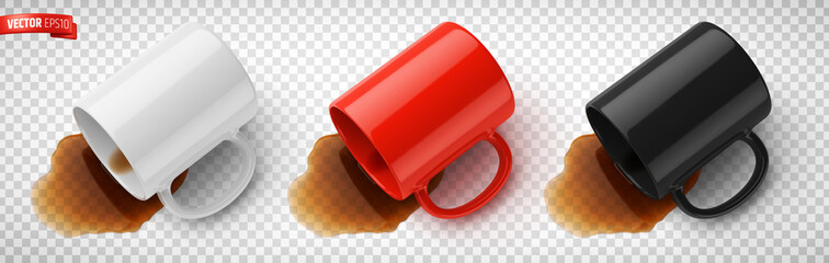Vector realistic illustration of ceramic mugs on a transparent background.
