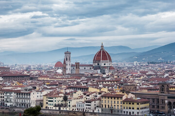 Fototapeta na wymiar A wiew of Florence in the winter with the Cathedral of Santa Maria del Fiore