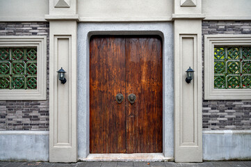 old wooden door with shutters