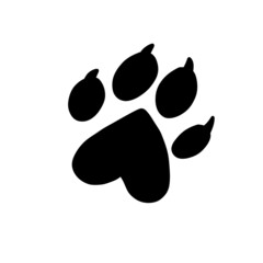 Dog paw print black and white illustration. Dog footprint icon