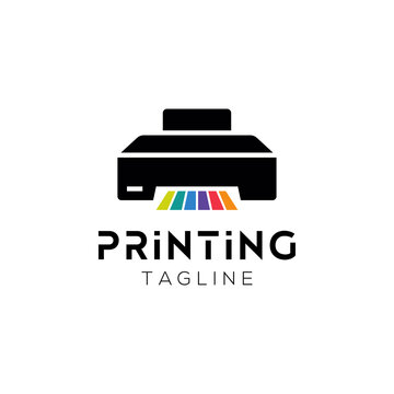 Printing company logo design with printer graphics and colorful chart lines illustration