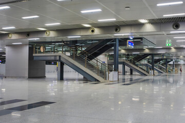 stairs for going up and down an empty subway station without passengers