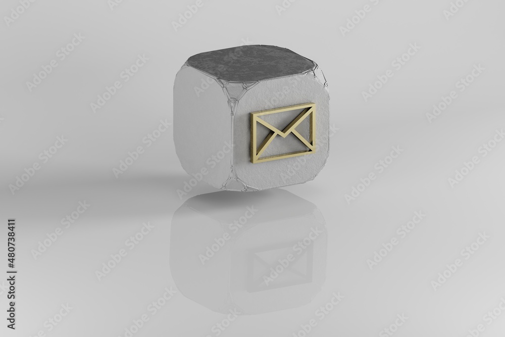 Leinwandbilder Message icon. Yellow Golden Message symbol on stone cube and white background. 3d rendering illustration. Background pattern for design.