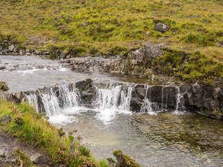 Fairy pools waterfalls after heavy rainfall, Glenbrittle, Isle of skye, Scotland, UK